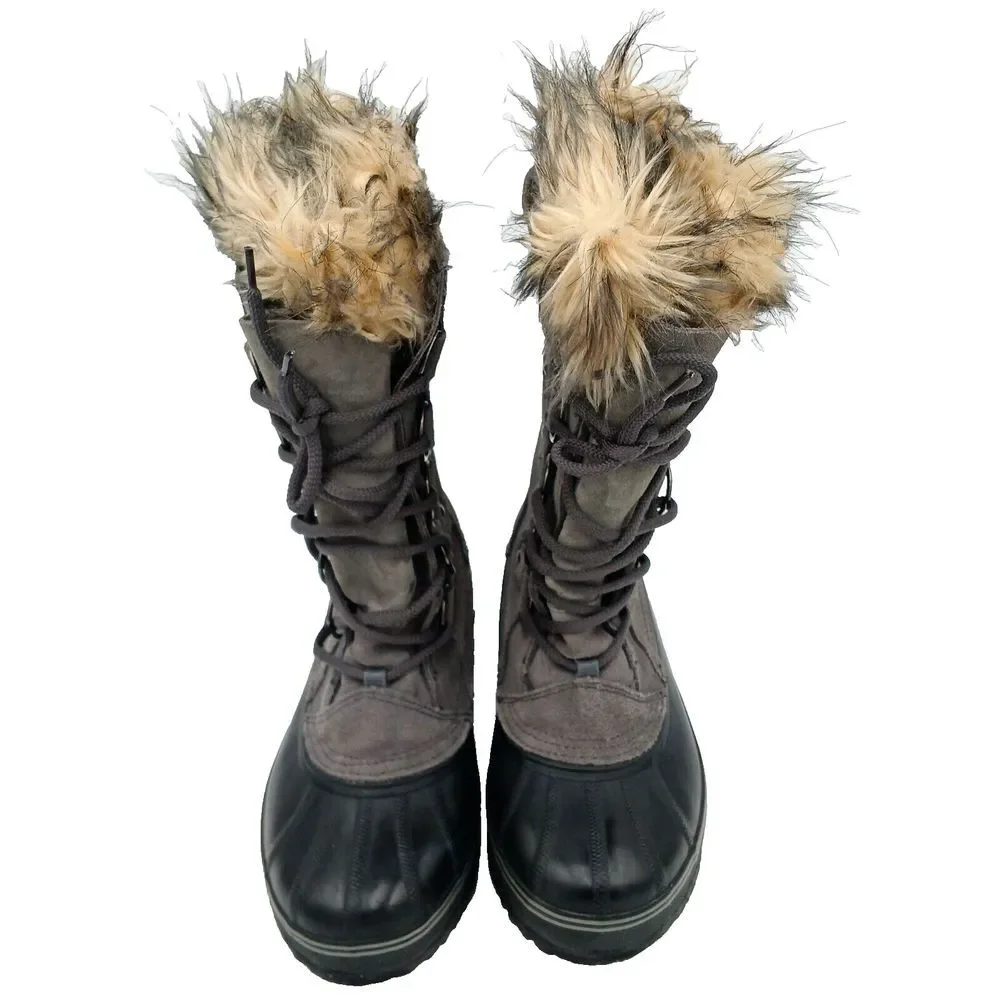 Eddie Bauer Hunt Pac Deluxe Winter Boots Women's 7 Gray Suede Fur Trim Insulated